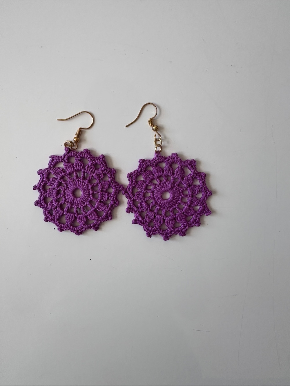 Handmade Purple Crochet Circle Drop Earrings
